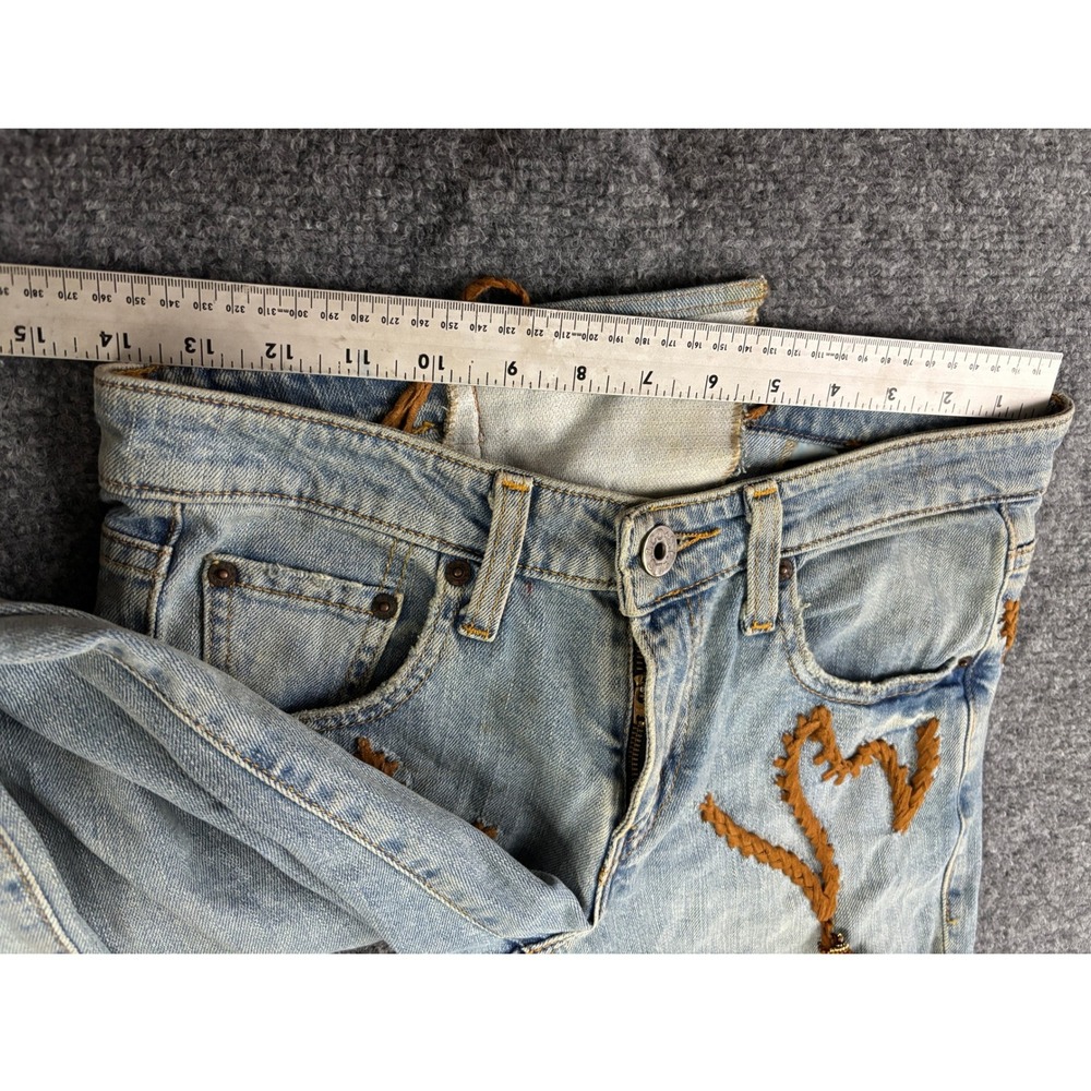 Michelle Julene Couture Levi's Upcycled Jeans Leather Fringe Lace Up OOAK - Picture 13 of 15